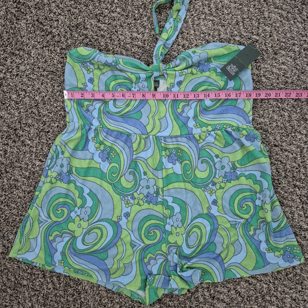 Green and Blue Patterned Halter Romper